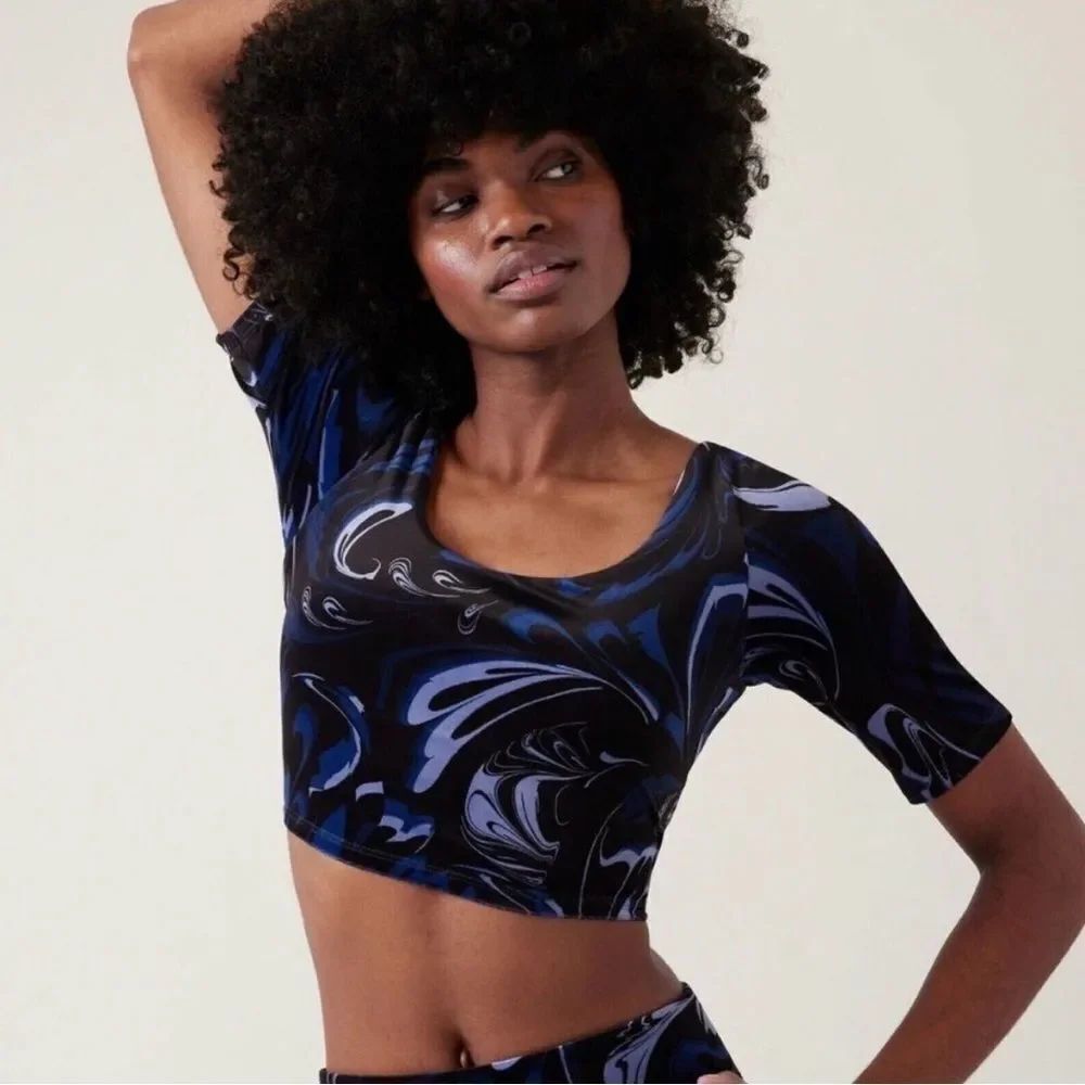 Athleta Exhilarate Velvet Crop Top Bra AC Agate Paisley Black Yoga NWT XL A/C